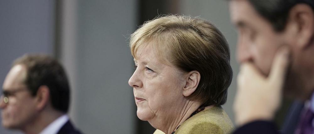 Pressekonferenz nach einem Corona-Gipfel von Bundeskanzlerin und Länderchefs.