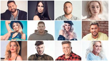 Diese Kandidaten müssen sich qualifizieren, Kandidaten zu werden:  Oliver Sanne, Djamila Rowe, Filip Pavlovic, Zoe Saip, Christina Dimitriou, Lars Tönsfeuerborn, Lydia Kelovitz, Mike Heiter, Xenia von Sachsen, Sam Dylan, Frank Fussbroich, Bea Fiedler (von links oben). Statt eines langen, langen Fluges nach Australien geht es diesmal, coronabedingt, zur Show nach Köln-Hürth. 