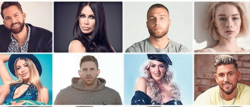 Diese Kandidaten müssen sich qualifizieren, Kandidaten zu werden:  Oliver Sanne, Djamila Rowe, Filip Pavlovic, Zoe Saip, Christina Dimitriou, Lars Tönsfeuerborn, Lydia Kelovitz, Mike Heiter, Xenia von Sachsen, Sam Dylan, Frank Fussbroich, Bea Fiedler (von links oben). Statt eines langen, langen Fluges nach Australien geht es diesmal, coronabedingt, zur Show nach Köln-Hürth. 