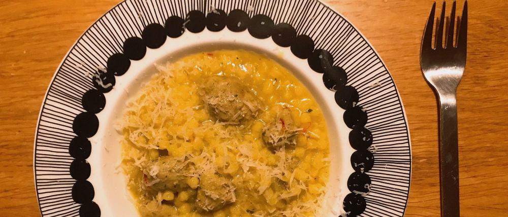Eher kein Insta-Dish: die Fregola mit Salsiccia und Safran.