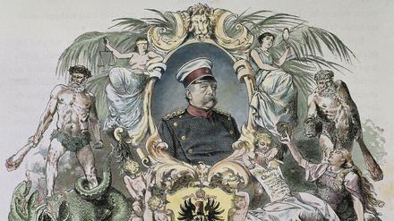 Eine zeitgenössische Darstellung zeigt Otto von Bismarck, den Reichskanzler.