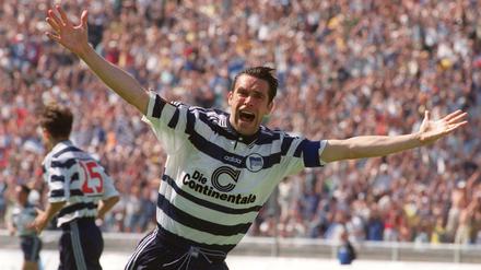 Als Spieler stieg Michael Preetz mit Hertha auf, wurde Bundesliga-Torschützenkönig und qualifizierte sich für die Champions League. 