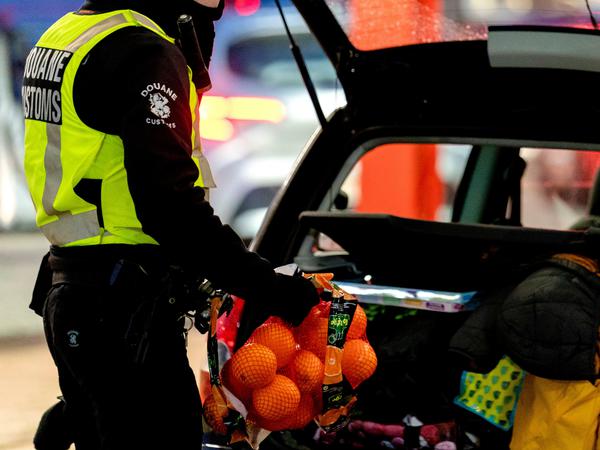 Niederländische Zollbeamte kontrollieren britische Autos, für die nun neue Regeln gelten.