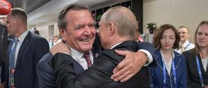 Gerhard Schröder und Wladimir Putin bei der Fußball-WM 2018 in Moskau