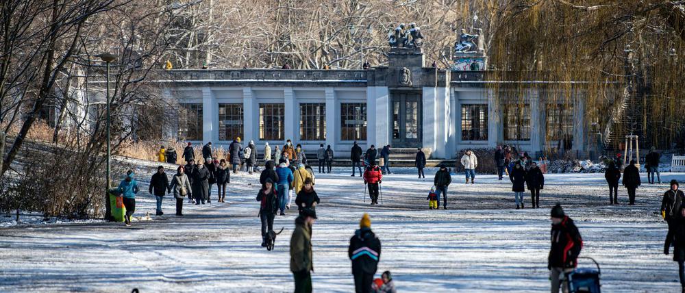 Bei frostigem, aber sonnigem Wetter gingen die Berliner am Wochenende im Volkspark Schöneberg spazieren.