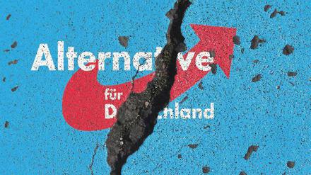 AfD-Logo auf einer rissigen Mauer.