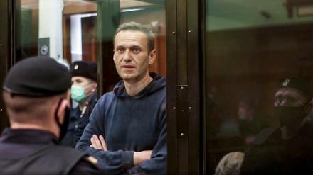Dieses vom Moskauer Gericht zur Verfügung gestellten Foto zeigt den russischen Oppositionsführer Alexej Nawalny (M) im Gerichtssaal.