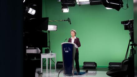 Ursula von der Leyen während einer Videokonferenz im Rahmen des Weltwirtschaftsforums (WEF).