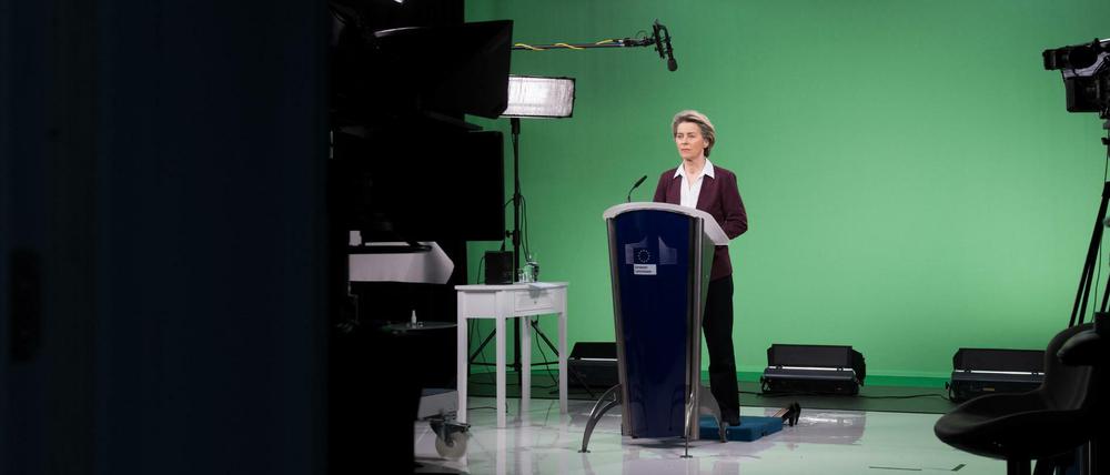 Ursula von der Leyen während einer Videokonferenz im Rahmen des Weltwirtschaftsforums (WEF).