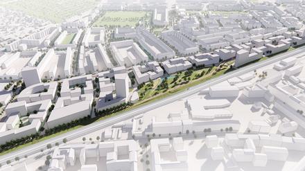 Der Entwurf von Nöfer Gesellschaft von Architekten mbH, CSKA l Christoph Kohl Stadtplaner Architekten, Fugmann Janotta Partner Landschaftsarchitekten, STADT+VERKEHR Ingenieurbüro Terfort, Buro Happold.