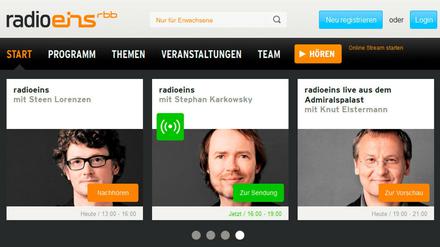 Die Website Radioeins.de, die meistgeklickte Radio-Webseite des RBB.