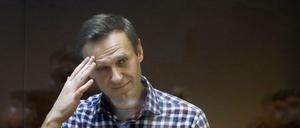 Oppositionsführer Alexej Nawalny steht in einem Käfig im Babuskinsky Bezirksgericht.