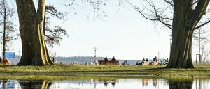 Auch am Müggelsee sitzen Menschen in der Sonne. 