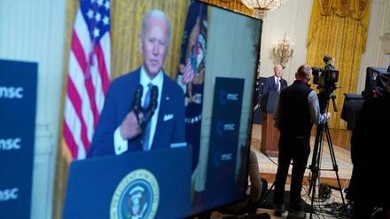 US-Präsident Joe Biden bei seiner Rede zur virtuellen Münchner Sicherheitskonferenz.