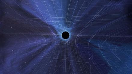 Raumzeit und schwarzes Loch. Einstein legte die Grundlage für den hier am Computer simulierten Effekt.