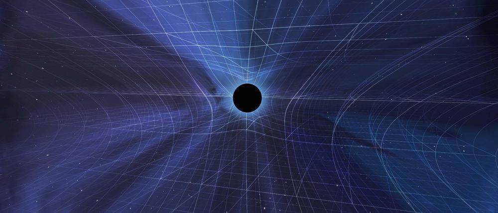 Raumzeit und schwarzes Loch. Einstein legte die Grundlage für den hier am Computer simulierten Effekt.