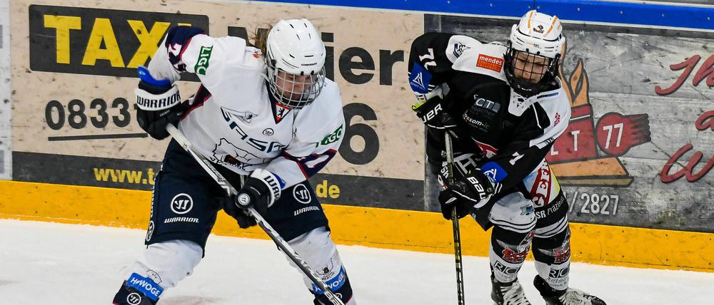 Knapp verloren. Eisbärin Theresa Knutson (links) in Aktion im Spiel gegen Memmingen am Sonntag.