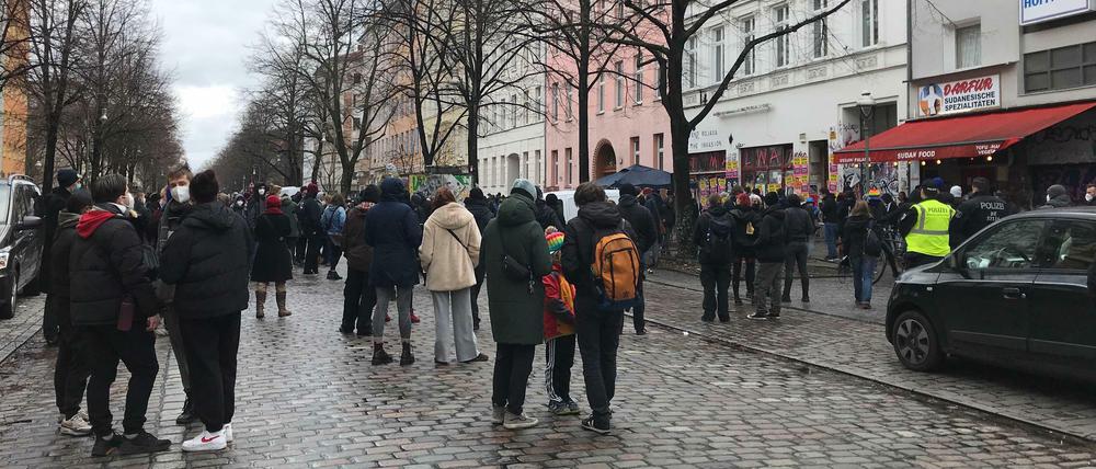 In der Reichenberger Straße wurde am 14. März gegen die Räumung der Kneipe "Meuterei" demonstriert.