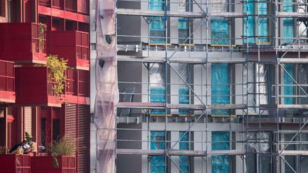 Wohnungsbau in Berlin-Kreuzberg, die Häuser sind inzwischen fertig gestellt.