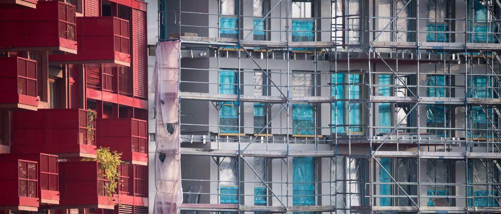 Wohnungsbau in Berlin-Kreuzberg, die Häuser sind inzwischen fertig gestellt.