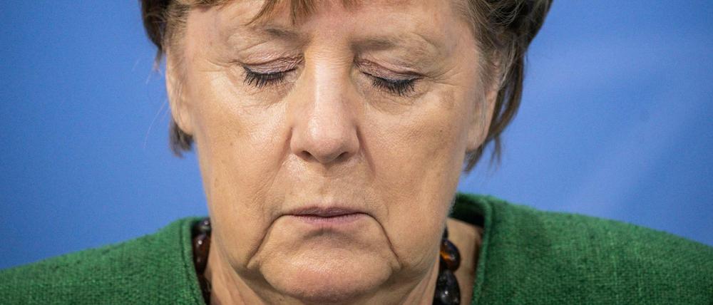 Bundeskanzlerin Angela Merkel (CDU) bei der Pressekonferenz im Kanzleramt nach den Beratungen von Bund und Ländern