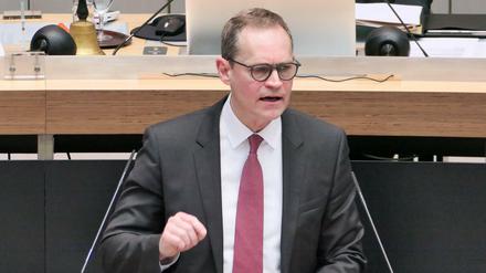 Berlins Regierender Bürgermeister, Michael Müller (SPD), am Donnerstagmorgen während seiner Regierungserklärung. 