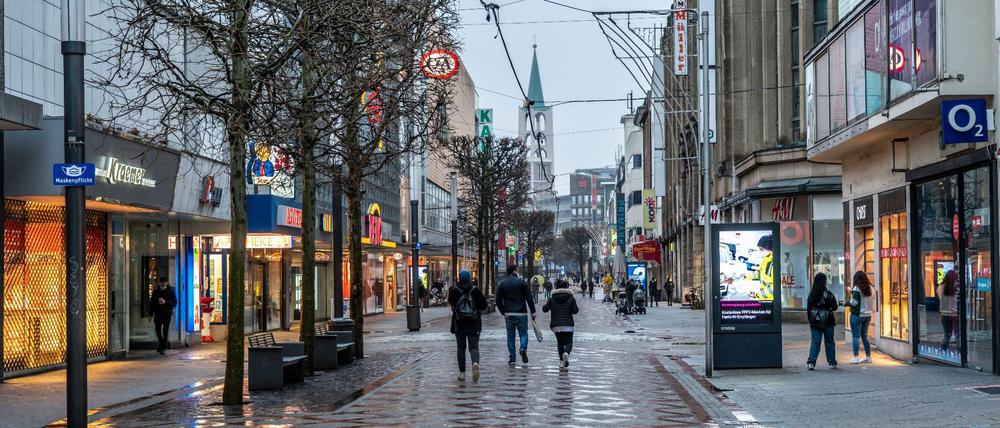 Die Innenstadt von Gelsenkirchen. Auch hier sind die Geschäfte geschlossen.