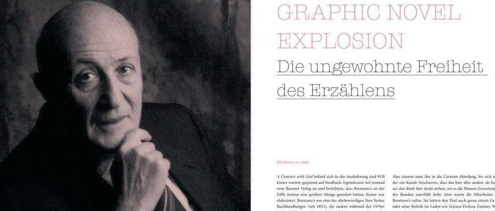 Der Pate des anspruchsvollen Comics: Will Eisner auf einer Doppelseite aus „Will Eisner – Graphic Novel Godfather“.