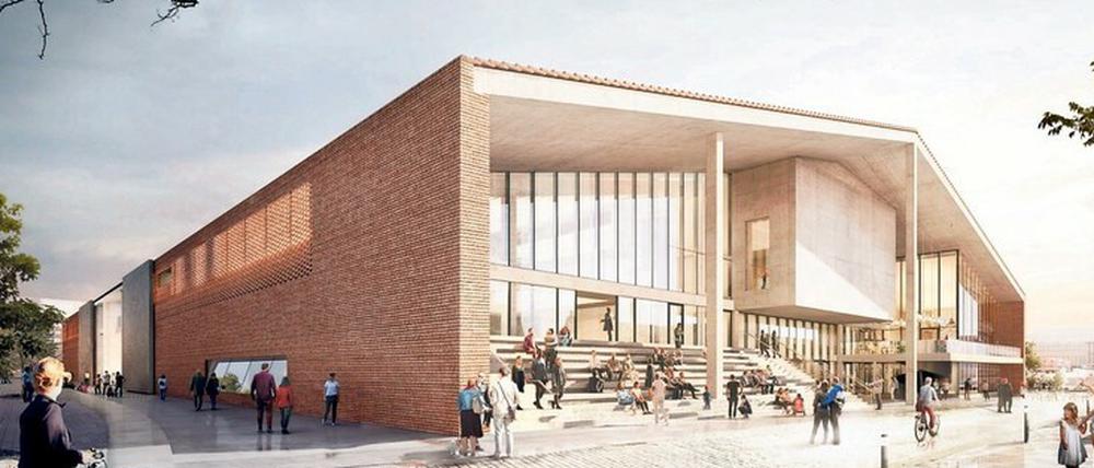 Fassadenwerk. Die Museumsfront zur Philharmonie hin.