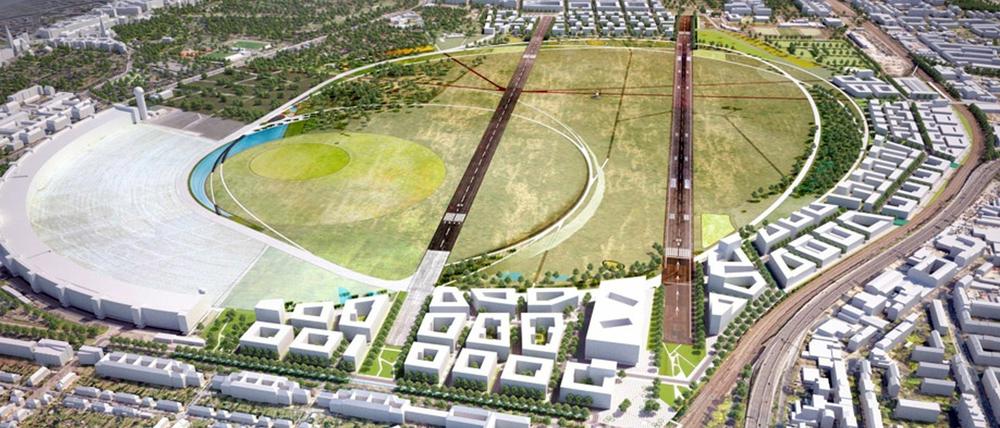 Zwei Pisten, viele Ideen. So sah ein 2013 diskutierter Bebauungsentwurf des Senats für den Flughafen Tempelhof aus.