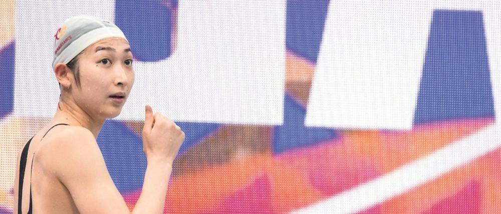 Kann es kaum fassen: Schwimmerin Rikako Ikee nach ihrem Sieg.