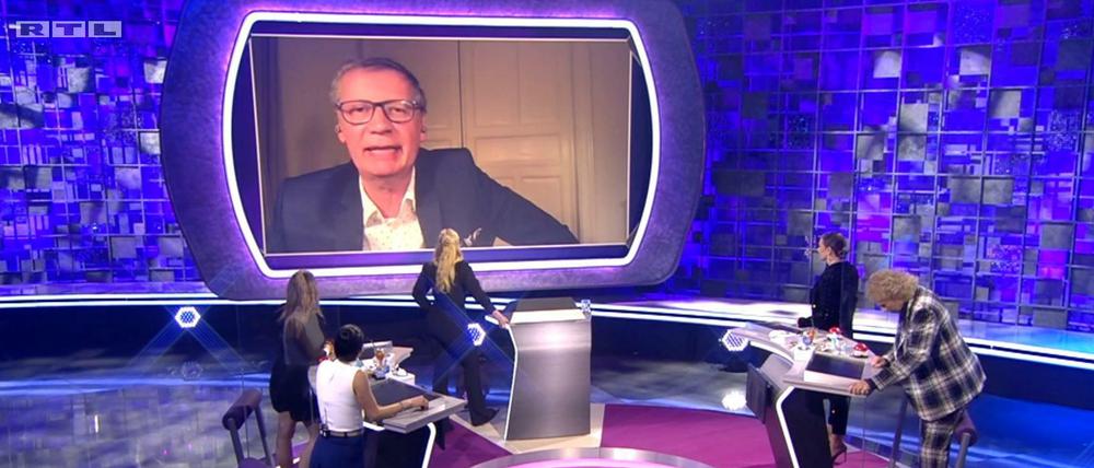 Etwas mitgenommen: Günther Jauch konnte wegen seiner Corona-Erkrankung nur per Videoschalte an der RTL-Samstagsshow teilnehmen.