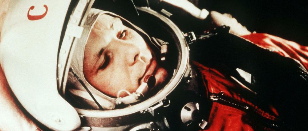 Juri Gagarin bei einem Test vor dem ersten bemannten Weltraumflug vom Weltraumbahnhof Baikonur aus.