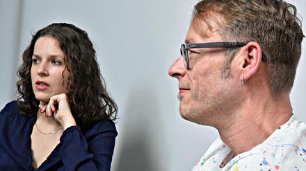 Die Fraktionsvorsitzenden der Berliner Linken: Anne Helm und Carsten Schatz. 