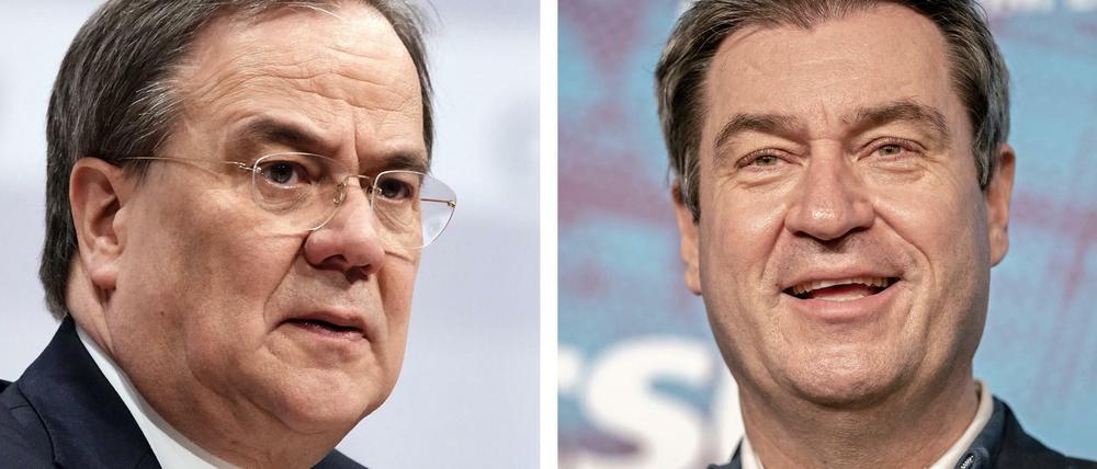 Die K-Frage bleibt zwischen CDU-Chef Laschet (links) und dem CSU-Vorsitzenden Söder vorerst unentschieden. 