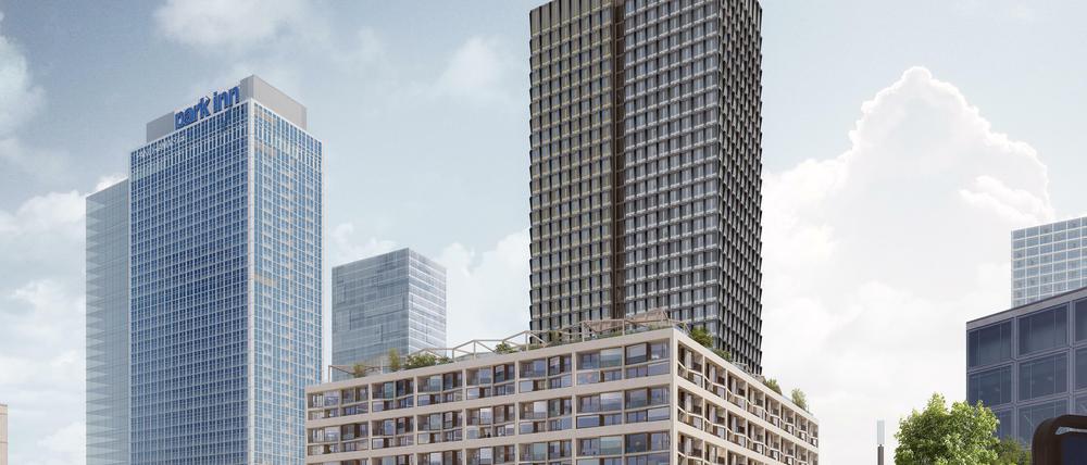 Zwillingstürme von Covivio mit der überarbeiteten Fassade, die am Alexanderplatz entstehen sollen.
