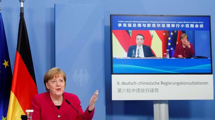 Zusammengeschaltet: Kanzlerin Angela Merkel und Chinas Ministerpräsident Li Keqiang