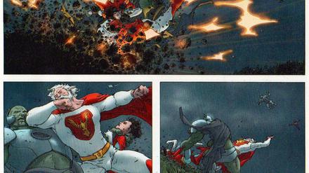 Knochenjob: Sheldon Sampson alias Utopian bei der Arbeit in einer Szene aus „Jupiter’s Legacy“.