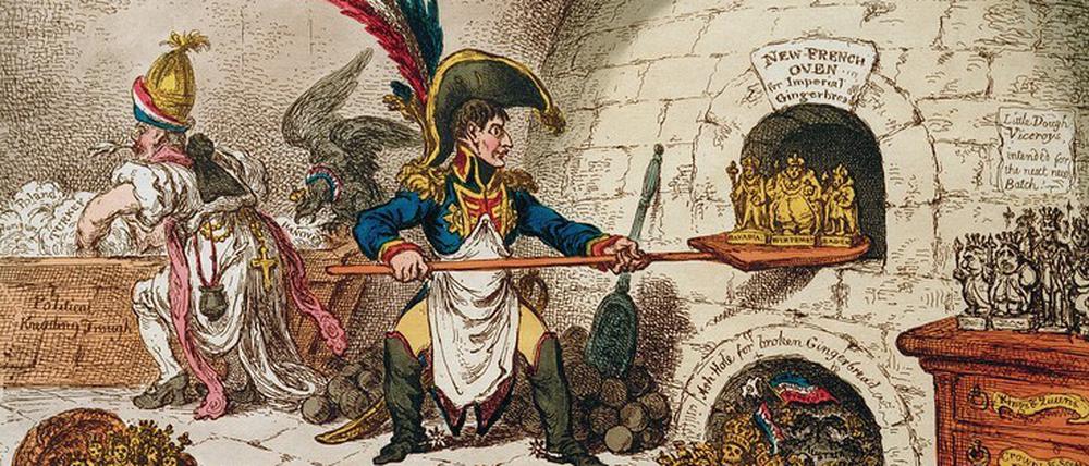 Der große Korse als Bäckermeister Europas – eine Karikatur aus Ute Planerts Buch „Napoleons Welt“.