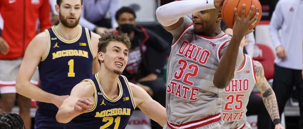 Franz Wagner (Nummer 21) spielte seit 2019 für die University of Michigan. Zuvor durchlief er die gesamte Jugendabteilung von Alba Berlin und kam auch für das Profiteam zum Einsatz. 