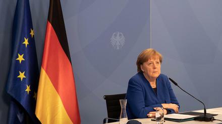 Bundeskanzlerin Angela Merkel (CDU) beim digitalen Petersberger Klimadialog.