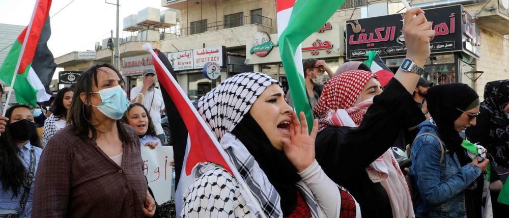 Palästinenser demonstrieren in Bethlehem im Westjordanland.