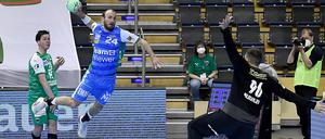 Berlins Dejan Milosavljev brachte besonders den Nationalspieler und besten Torschützen der Liga Marcel Schiller zur Verzweiflung.