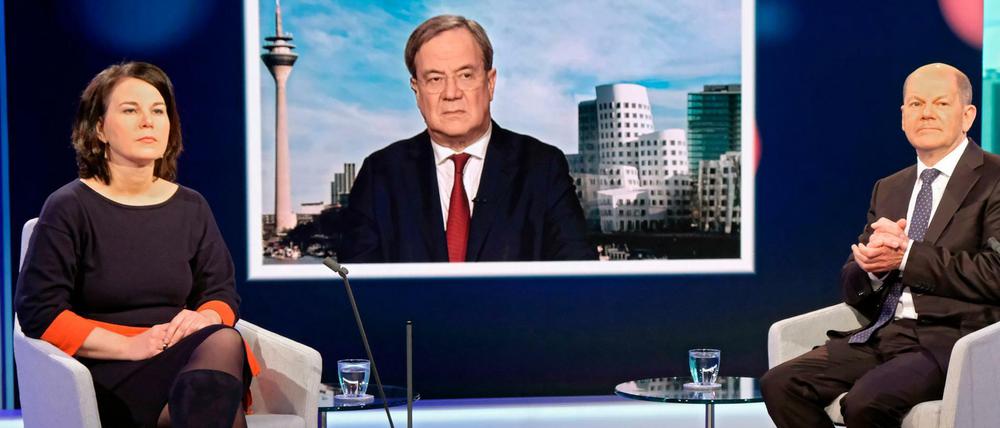 Armin Laschet (CDU), Annalena Baerbock (Grüne) und Olaf Scholz (SPD), die Spitzenkandidaten der neuen und alten Volksparteien.