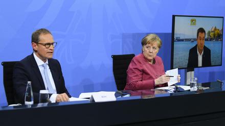 Nach dem Impfgipfel: Bundeskanzlerin Angela Merkel (CDU), der Regierende Bürgermeister von Berlin, Michael Müller (SPD), und der bayerische Ministerpräsident Markus Söder (CSU)