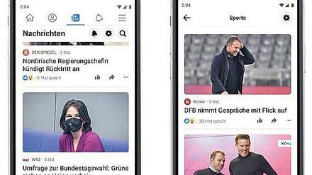 Eine gefaltete Zeitung in blauer Farbe zeigt an, ob der neue Dienst Facebook News bereits vorhanden ist, ober ob man sich noch gedulden muss. 