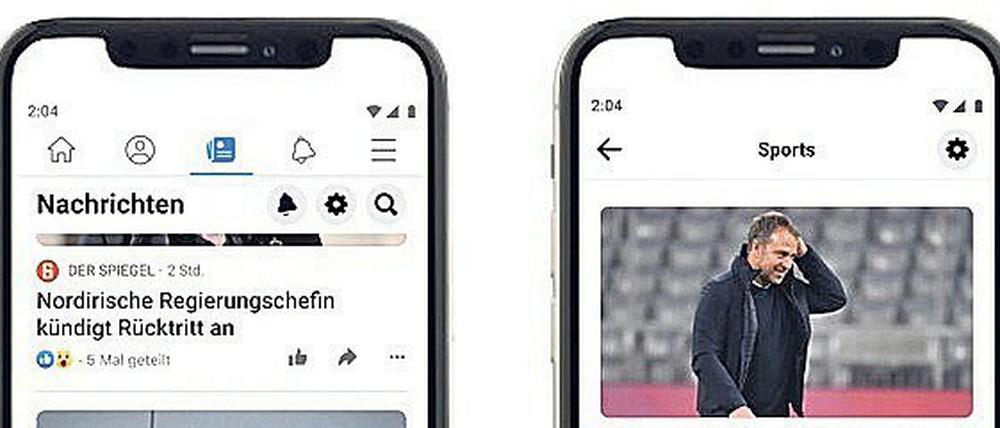 Eine gefaltete Zeitung in blauer Farbe zeigt an, ob der neue Dienst Facebook News bereits vorhanden ist, ober ob man sich noch gedulden muss. 