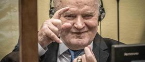 Lächelnder Verbrecher. Ratko Mladic, einst Anführer der bosnischen Serben, in der Den Haager Verteidigungskabine.