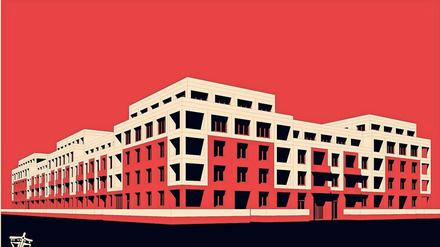 „Berliner Mietshaus“ im neuzeitlicher Fassung. Stadtarchitekt Klaus Theo Brenner plädiert wie in diesem Entwurf für die Parkstadt Karlshorst für ein dramaturgische Szenario des städtischen Lebens auf engem Raum. 
