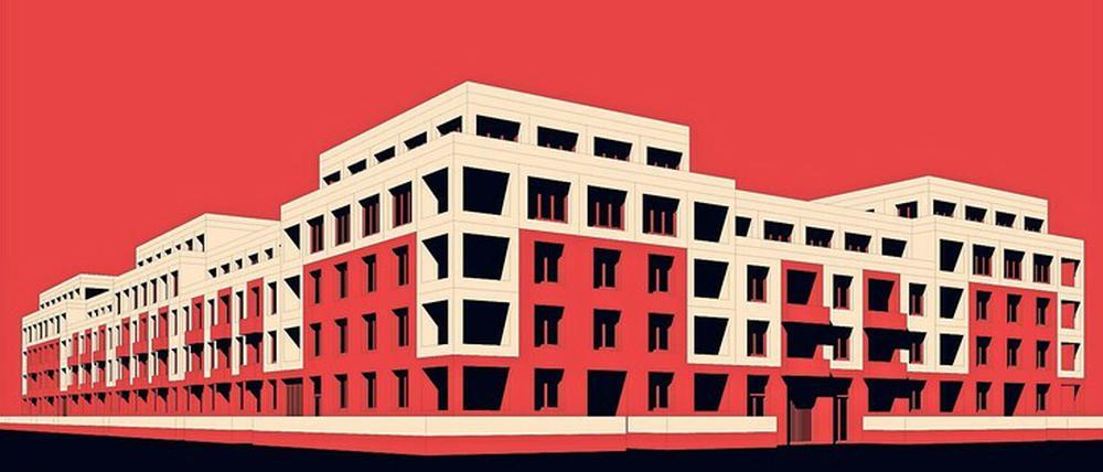 „Berliner Mietshaus“ im neuzeitlicher Fassung. Stadtarchitekt Klaus Theo Brenner plädiert wie in diesem Entwurf für die Parkstadt Karlshorst für ein dramaturgische Szenario des städtischen Lebens auf engem Raum. 